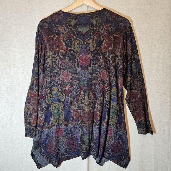 Soft Surroundings Asymmetric Hem Dark Floral Artsy Tunic Size PM Petite Medium - Picture 8 of 9